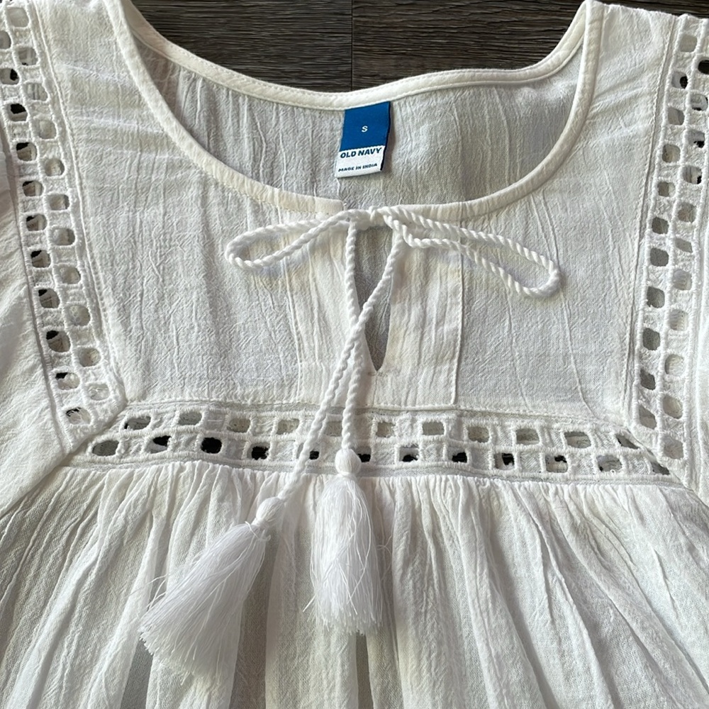 Old Navy White Gauze Notched Neck Balloon Puff Sleeve Short Top Size Small - Picture 8 of 12